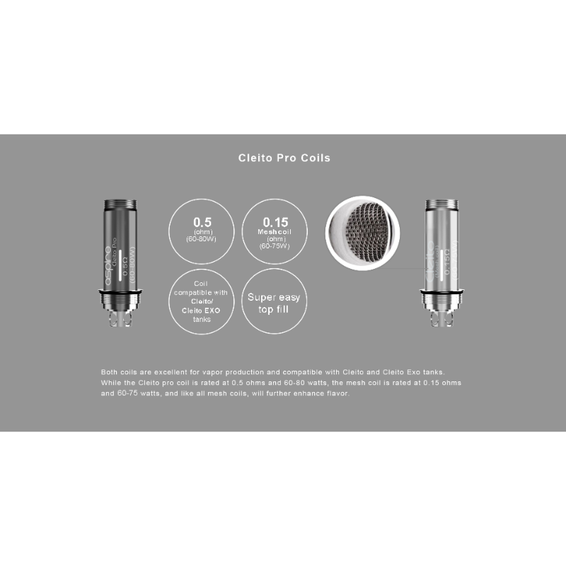 Aspire Cleito Pro Replacement Coils (Pack of 5) / 0.15ohm Mesh